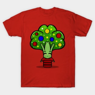 Cute Funny Kawaii Vegan Christmas Tree Brocolli Holiday Cartoon T-Shirt